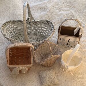 Elegant Wicker Basket Set of 5 Mixed White and Brown Wedding